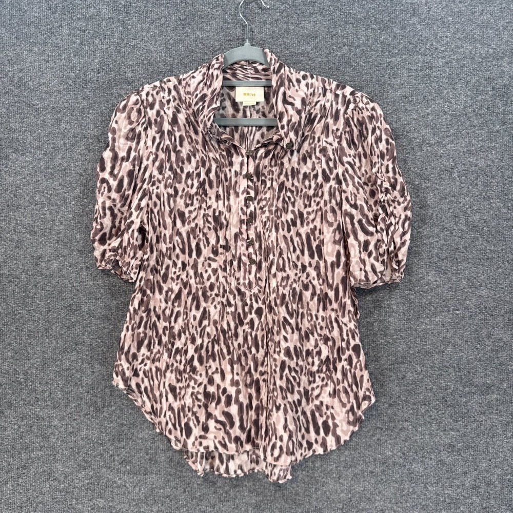 Maeve Blouse Womens 10 Brown Leopard Print Puff Sleeve Anthropologie Top Shirt